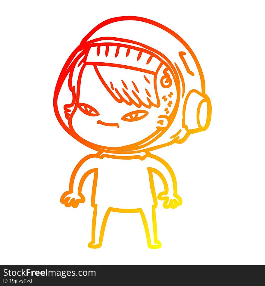 warm gradient line drawing of a cartoon astronaut woman