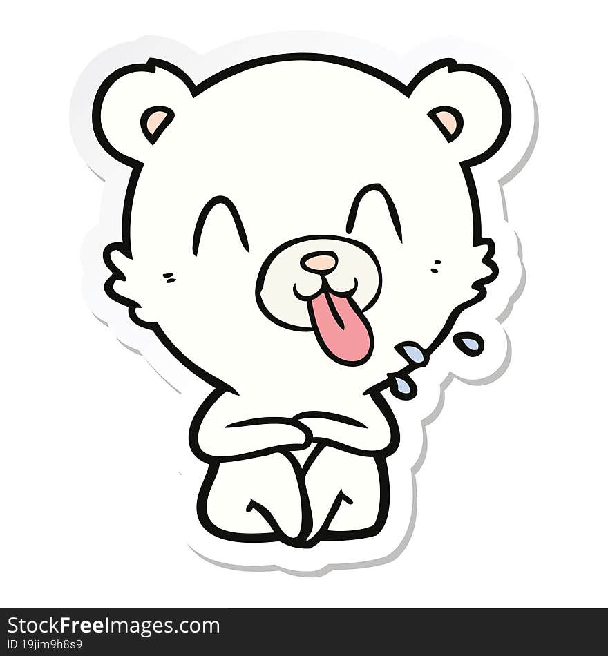 sticker of a rude cartoon polar bear sticking out tongue