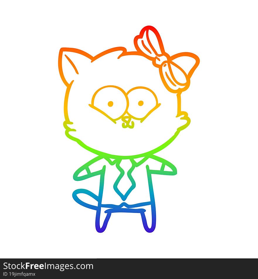 rainbow gradient line drawing of a cartoon cat