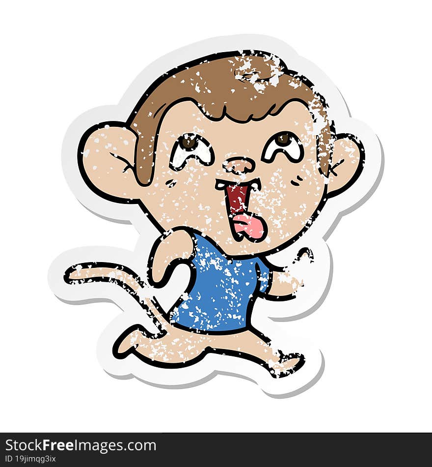 distressed sticker of a crazy cartoon monkey jogging