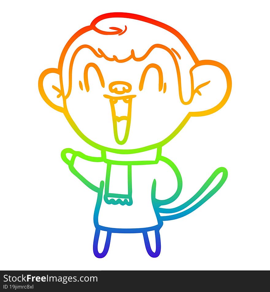 Rainbow Gradient Line Drawing Cartoon Laughing Monkey