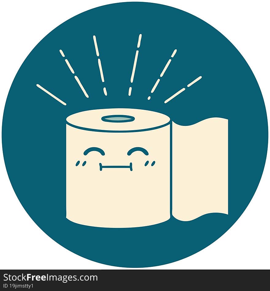 icon of tattoo style toilet paper character