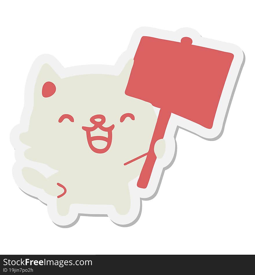 cartoon cat holding placard sticker