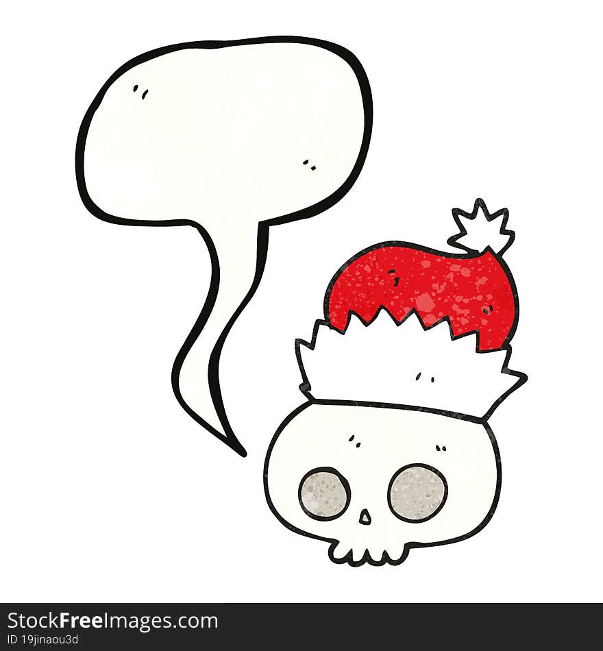 speech bubble textured cartoon skull wearing christmas hat