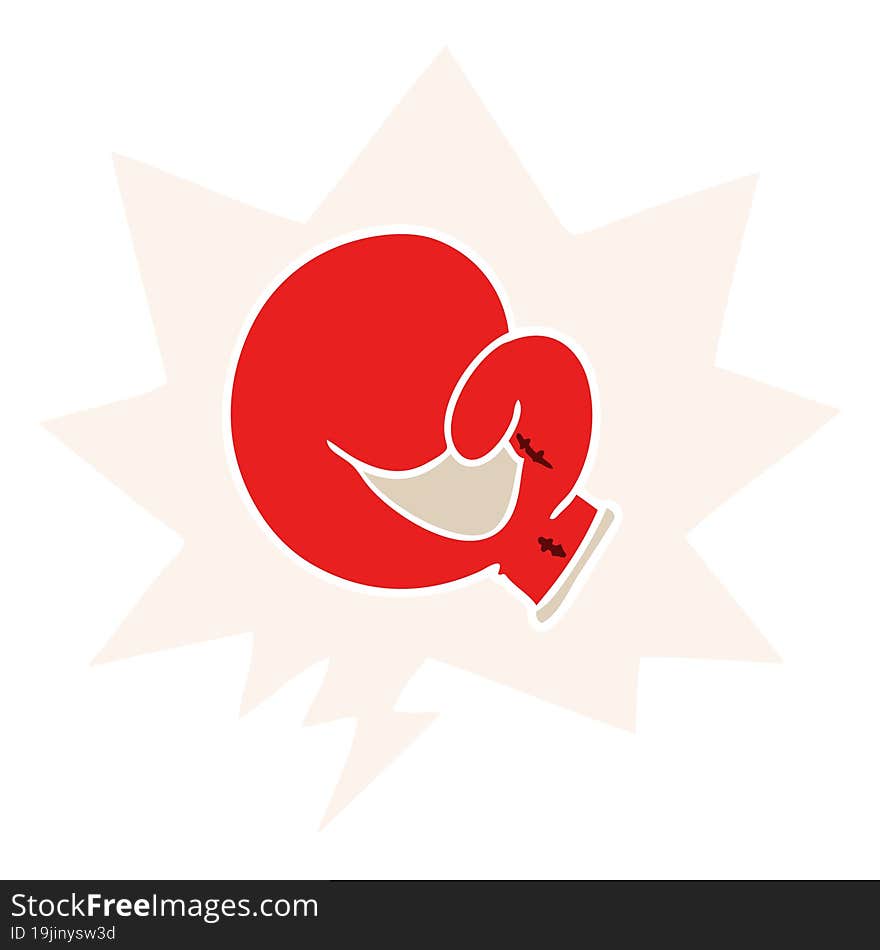 boxing glove cartoon and speech bubble in retro style