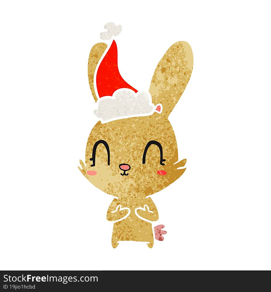 Cute Retro Cartoon Of A Rabbit Wearing Santa Hat