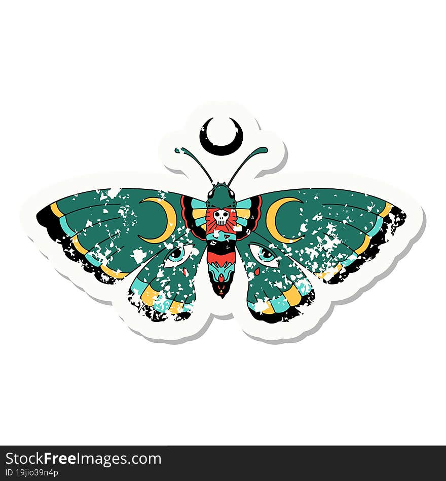 distressed sticker tattoo in traditional style of a moth. distressed sticker tattoo in traditional style of a moth