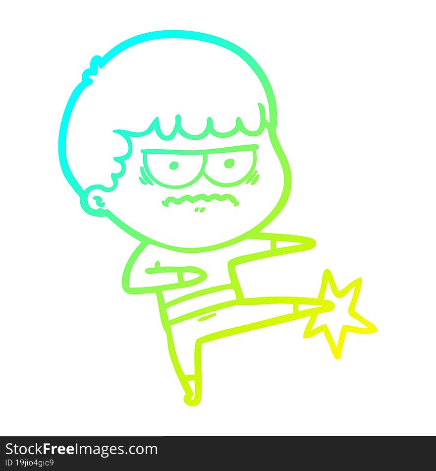 cold gradient line drawing cartoon annoyed man