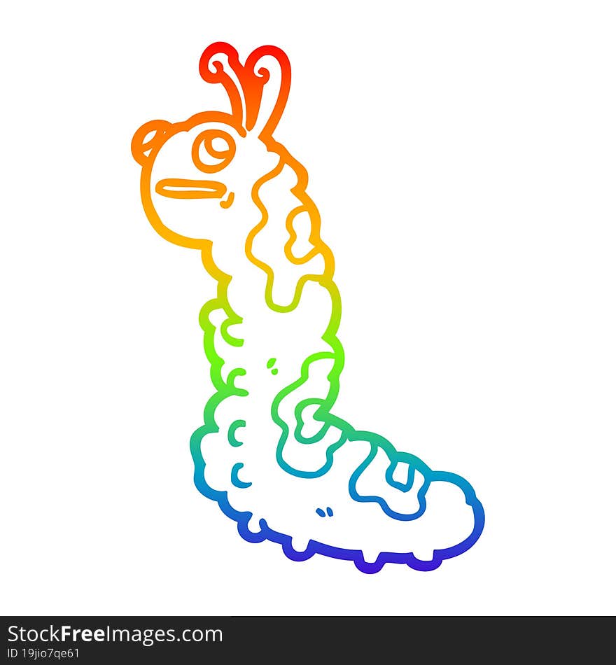 Rainbow Gradient Line Drawing Funny Cartoon Caterpillar