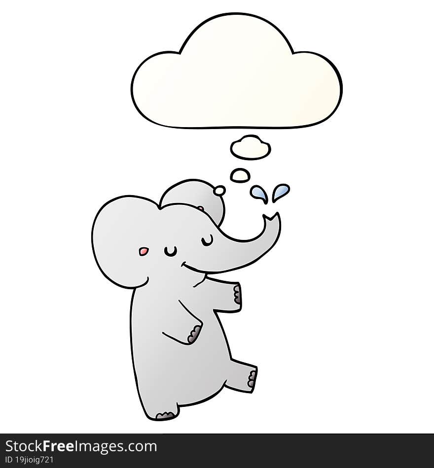 cartoon dancing elephant and thought bubble in smooth gradient style