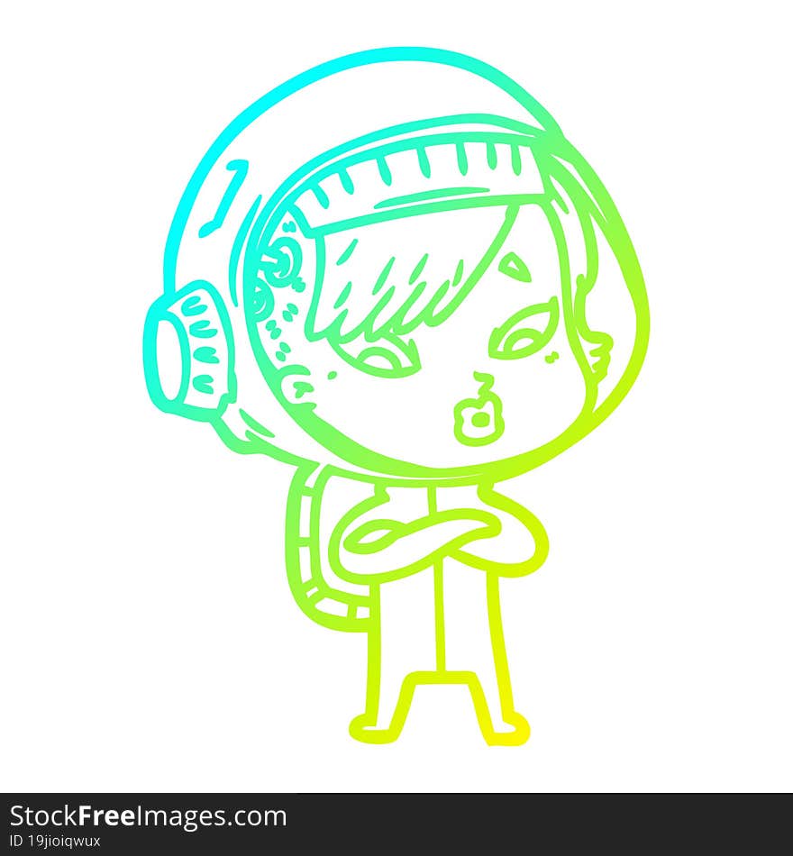 cold gradient line drawing of a cartoon astronaut woman