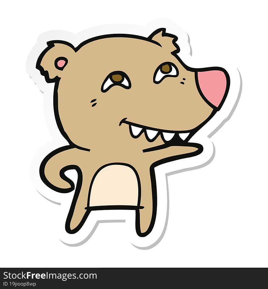 sticker of a cartoon bear showing teeth