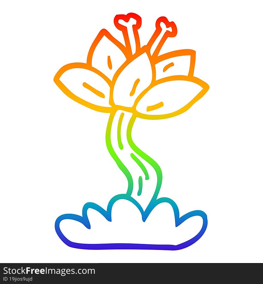 rainbow gradient line drawing cartoon lilly flower