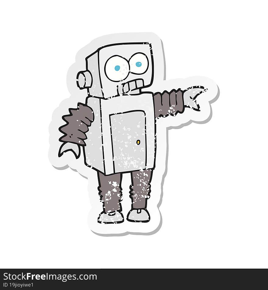 retro distressed sticker of a cartoon robot