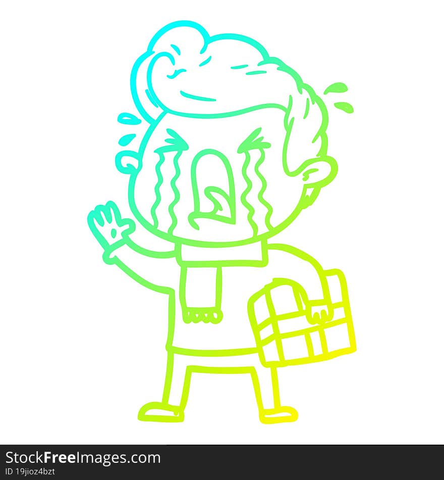 cold gradient line drawing of a cartoon crying man