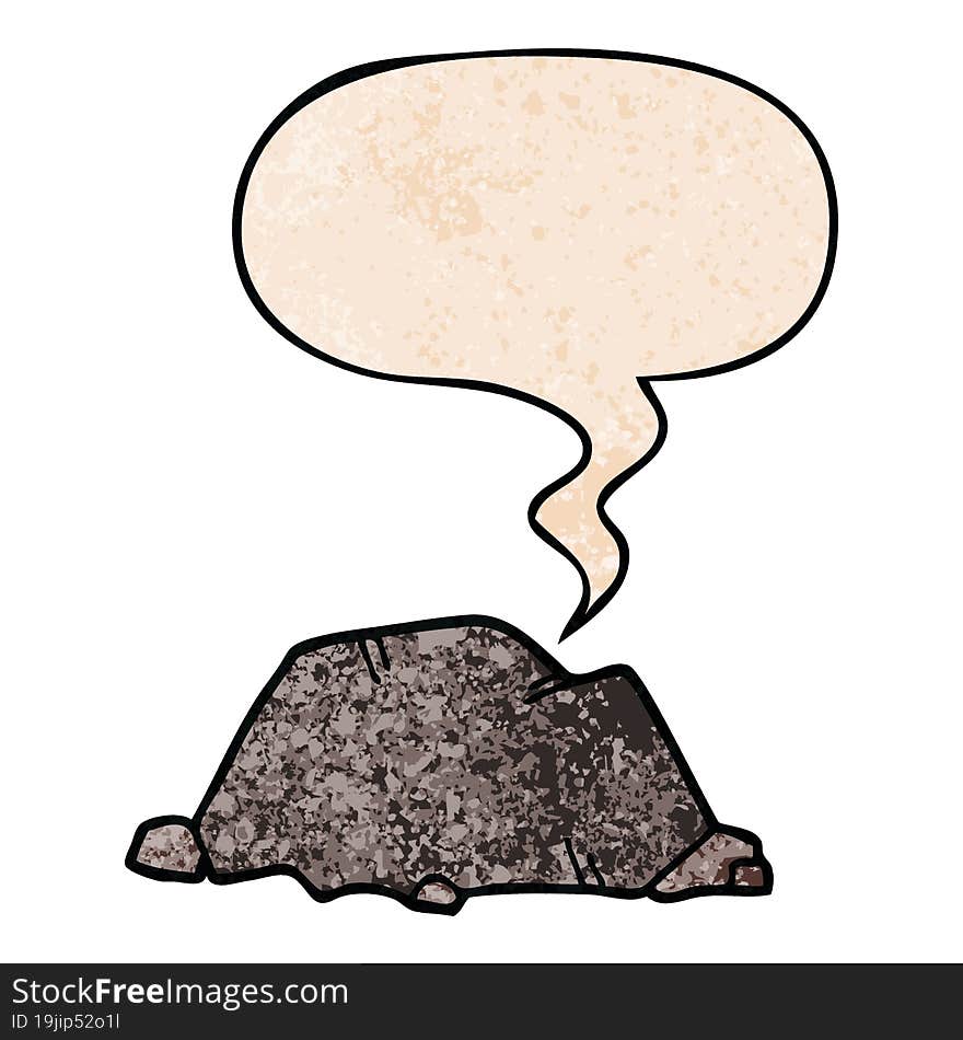 cartoon rock and speech bubble in retro texture style