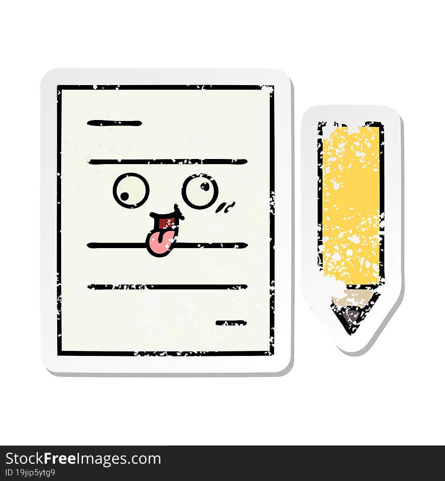 distressed sticker of a cute cartoon test paper