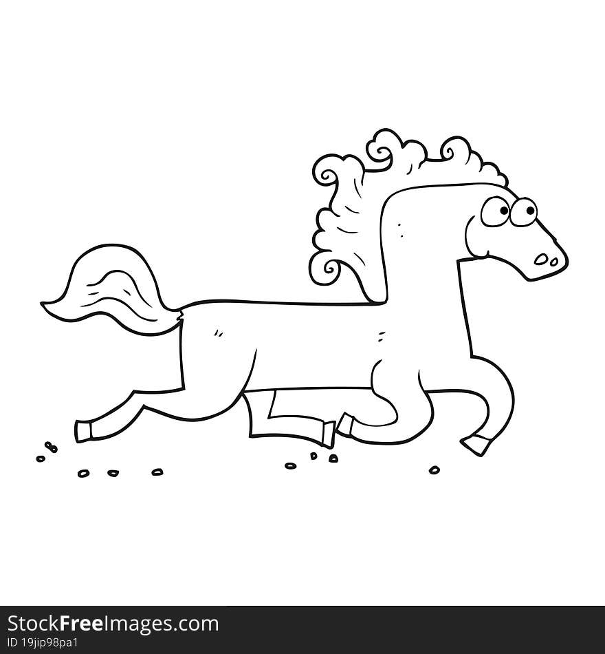 Black And White Cartoon Running Horse