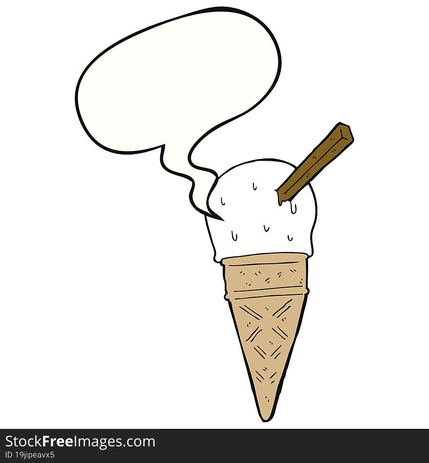 cartoon ice cream with speech bubble. cartoon ice cream with speech bubble