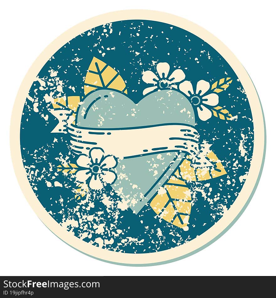 Distressed Sticker Tattoo Style Icon Of A Heart And Banner