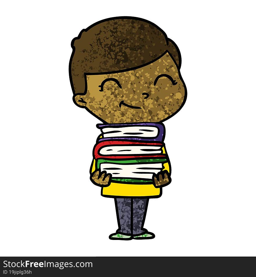 cartoon boy with books smiling. cartoon boy with books smiling