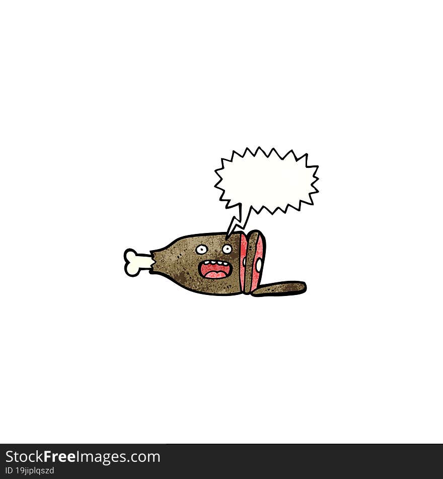 leg of meat cartoon character with speech bubble