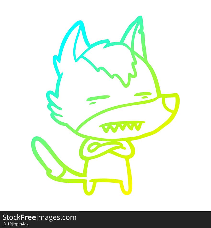 cold gradient line drawing of a cartoon wolf showing teeth