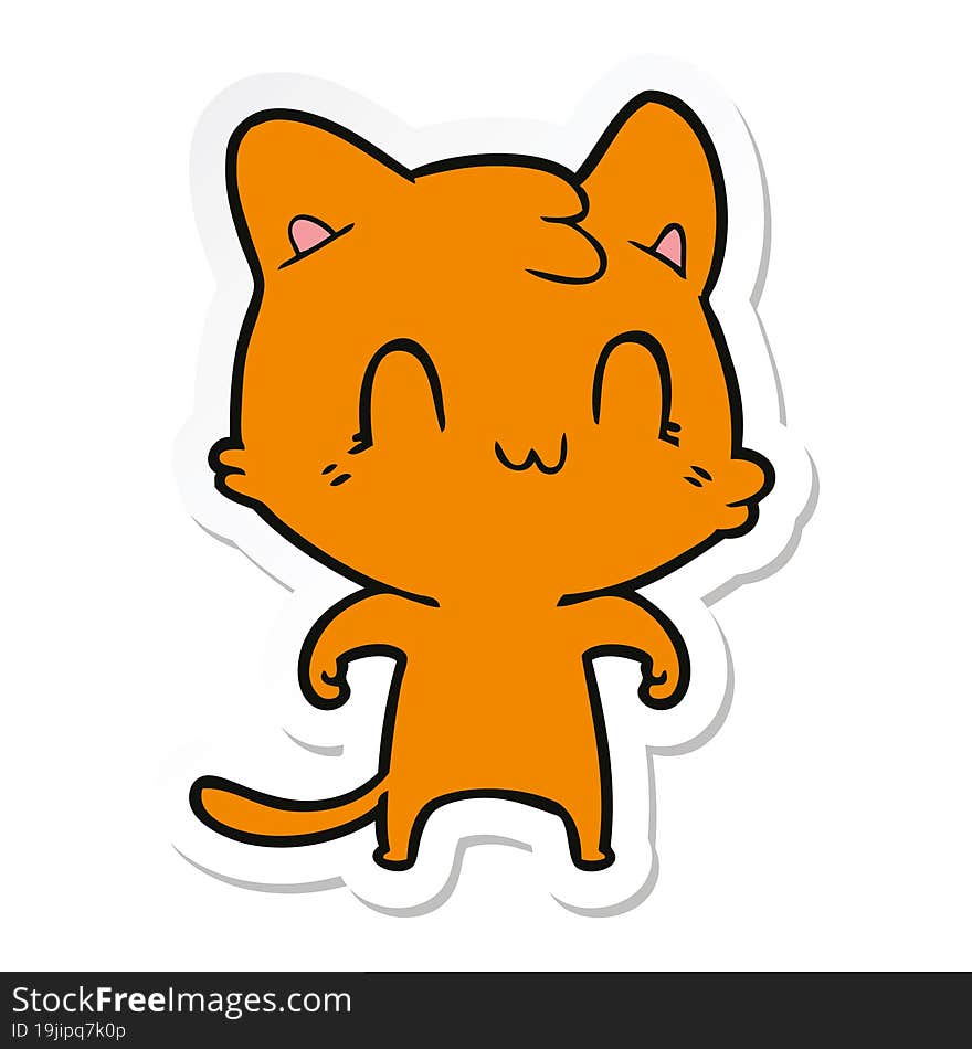 Sticker Of A Cartoon Happy Cat