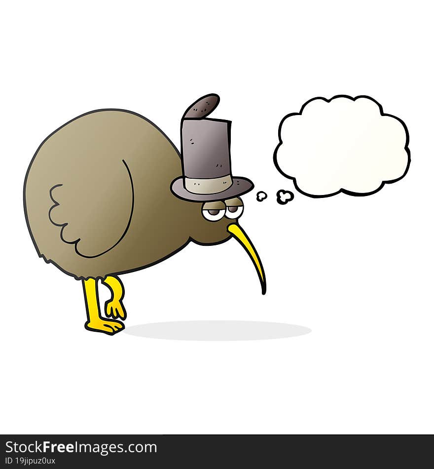 freehand drawn thought bubble cartoon kiwi bird