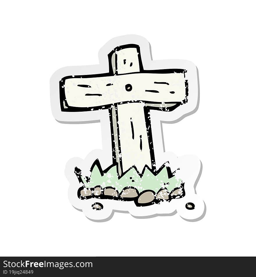 Retro Distressed Sticker Of A Cartoon Wooden Cross Grave