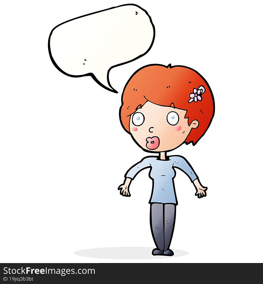 cartoon shocked woman with speech bubble