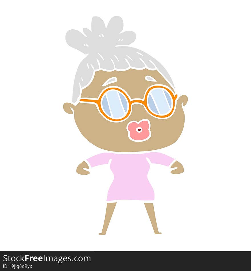 flat color style cartoon woman wearing spectacles