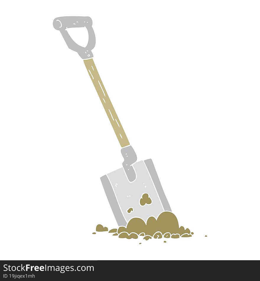 flat color illustration of a cartoon shovel in dirt