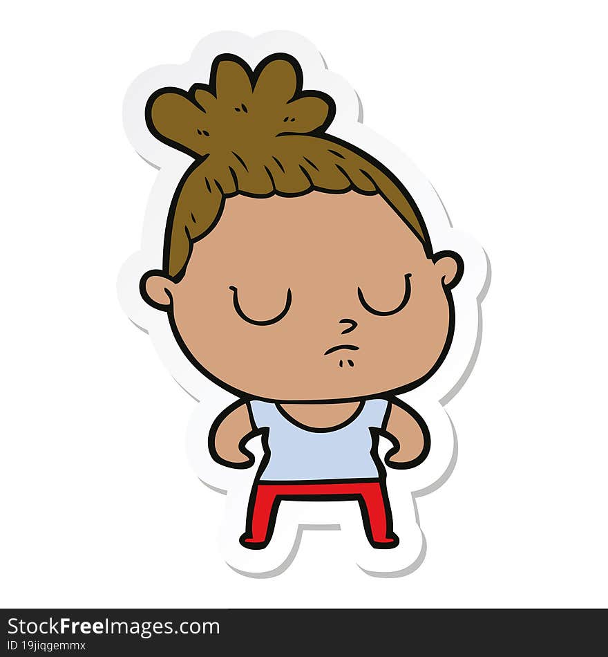 Sticker Of A Cartoon Calm Woman