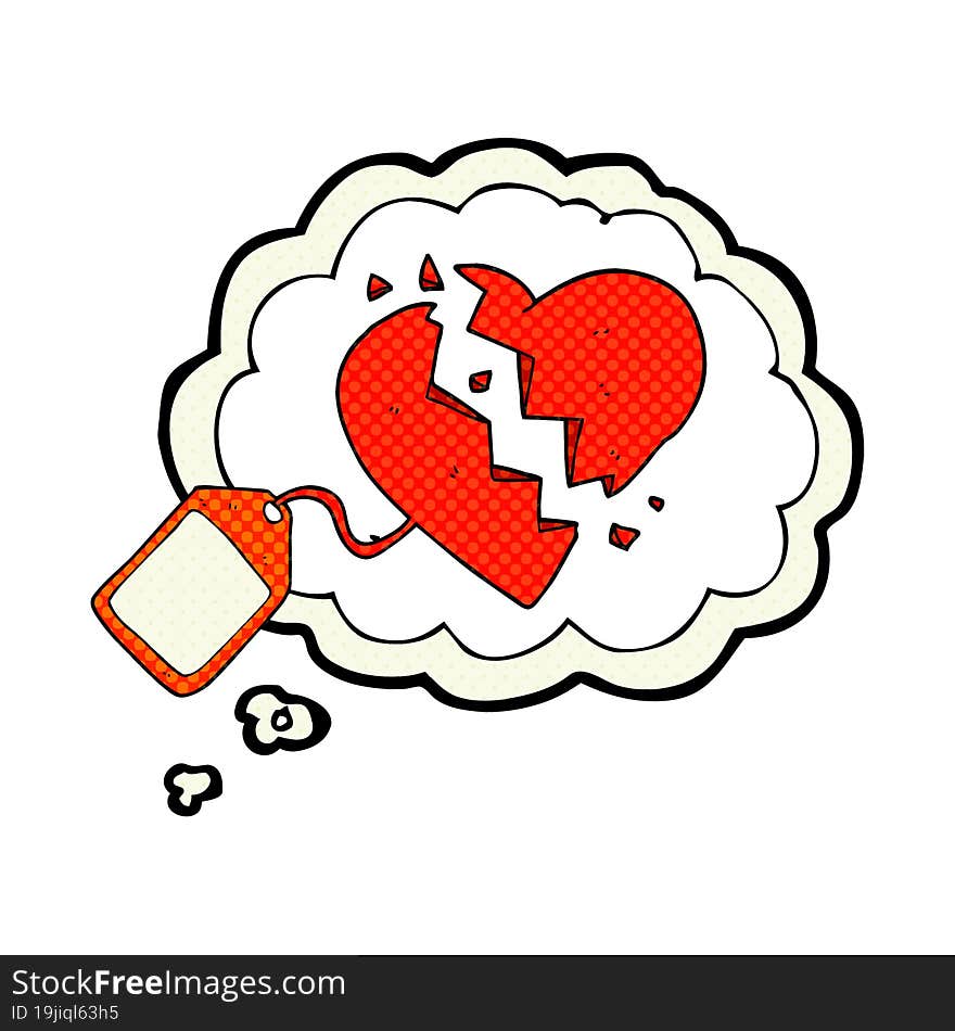 freehand drawn thought bubble cartoon luggage tag on broken heart