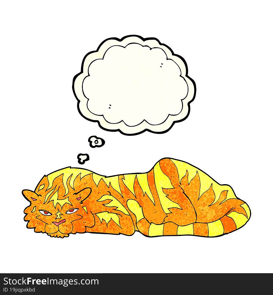 Cartoon Resting Tiger With Thought Bubble