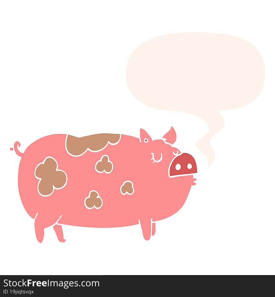 Cartoon Pig And Speech Bubble In Retro Style