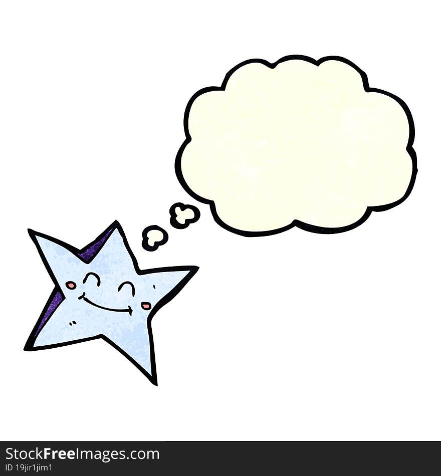 cartoon happy star character with thought bubble