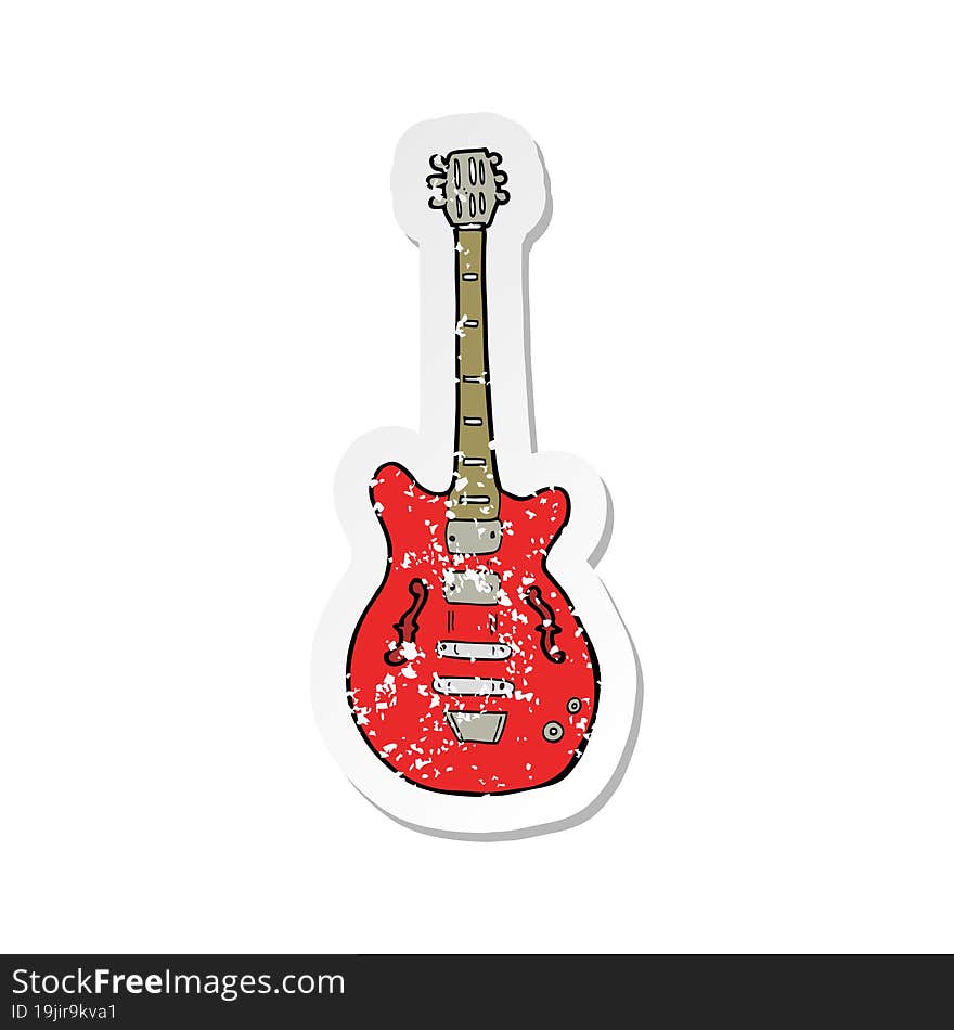 retro distressed sticker of a cartoon electric guitar