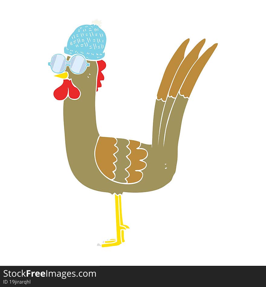 flat color illustration of chicken wearing disguise. flat color illustration of chicken wearing disguise