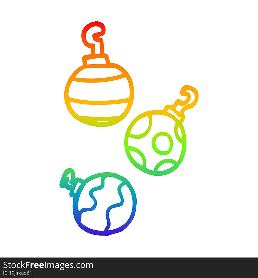 rainbow gradient line drawing cartoon xmas baubles