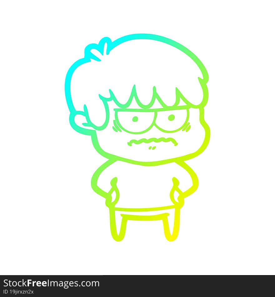 Cold Gradient Line Drawing Annoyed Cartoon Boy