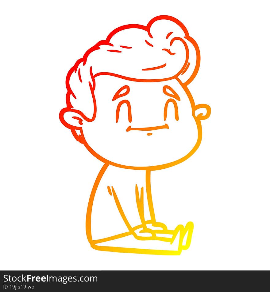 Warm Gradient Line Drawing Happy Cartoon Man Sitting On Floor