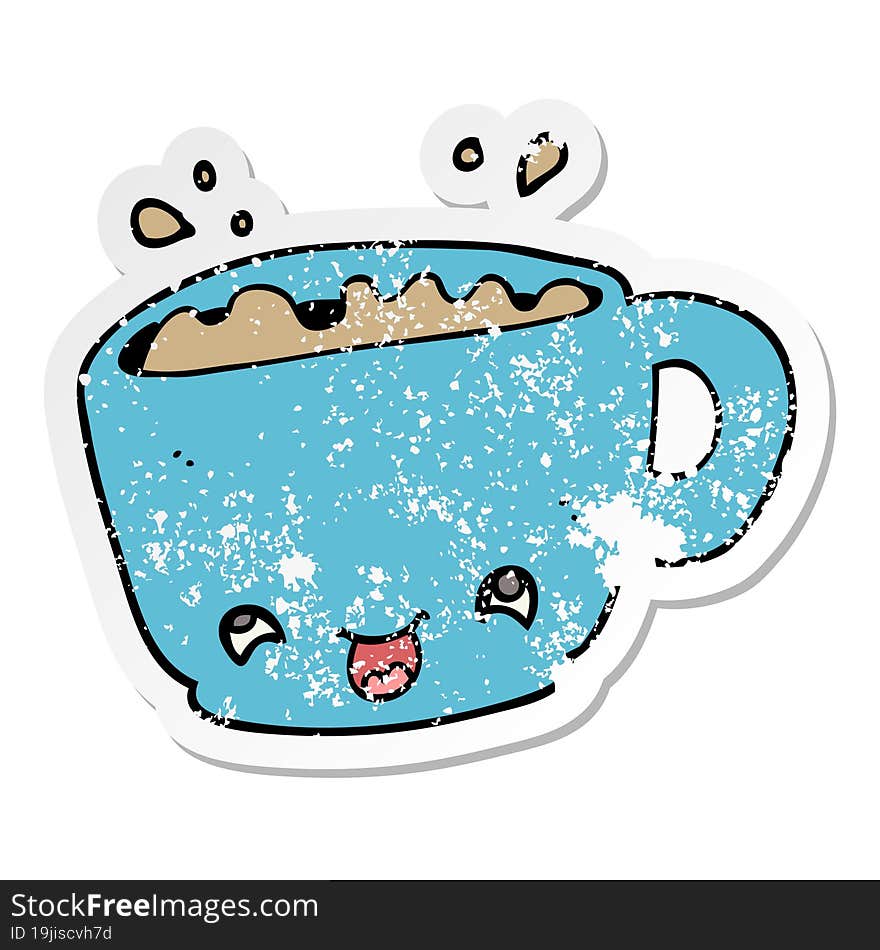 Distressed Sticker Of A Cartoon Cup Of Coffee