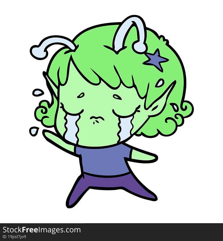 cartoon crying alien girl. cartoon crying alien girl