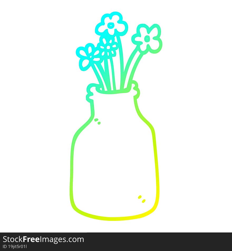 cold gradient line drawing cartoon flowers in vase