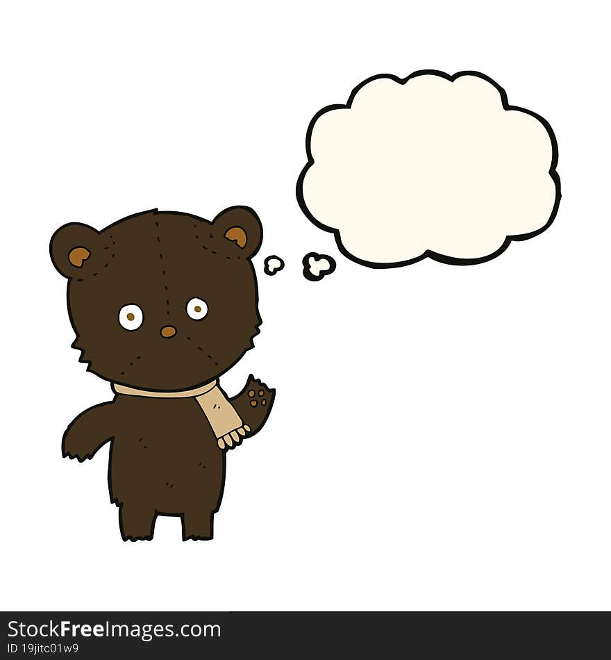 Cartoon Waving Black Bear With Thought Bubble