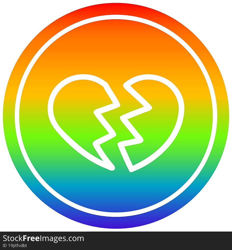 broken heart circular in rainbow spectrum