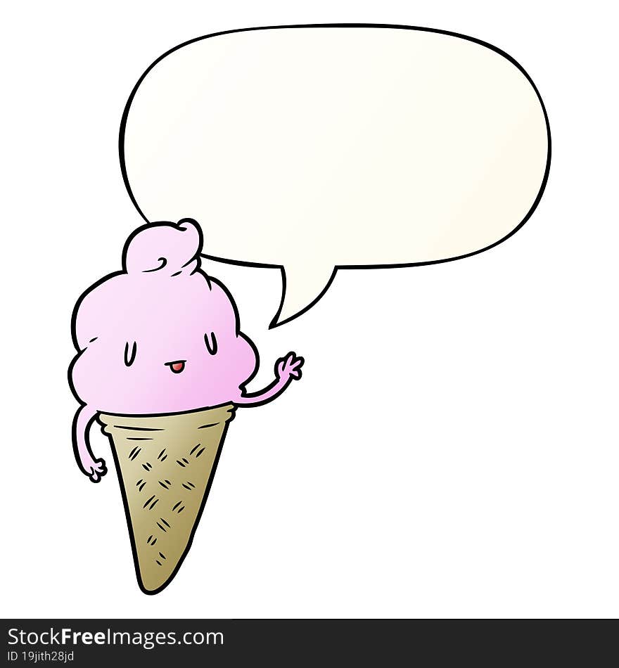 cute cartoon ice cream and speech bubble in smooth gradient style