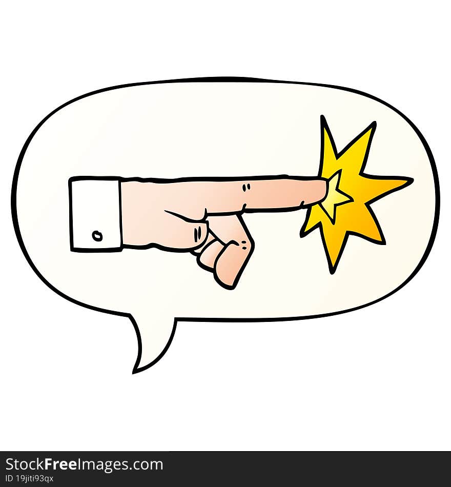 cartoon pointing hand and speech bubble in smooth gradient style